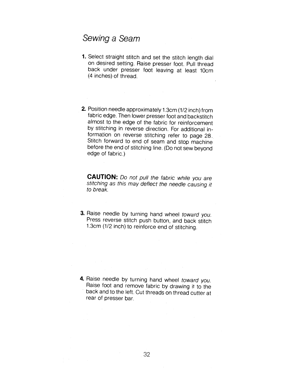 Sewing a seam | SINGER 1288 User Manual | Page 33 / 89