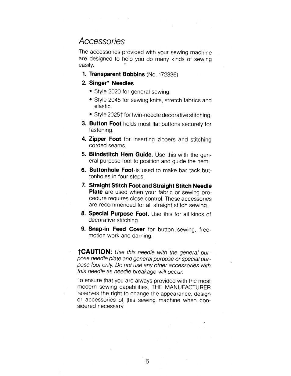 Accessories | SINGER 1288 User Manual | Page 7 / 89