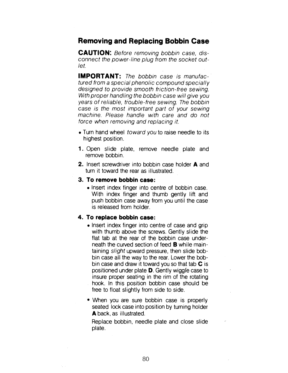 Removing and replacing bobbin case | SINGER 1288 User Manual | Page 81 / 89