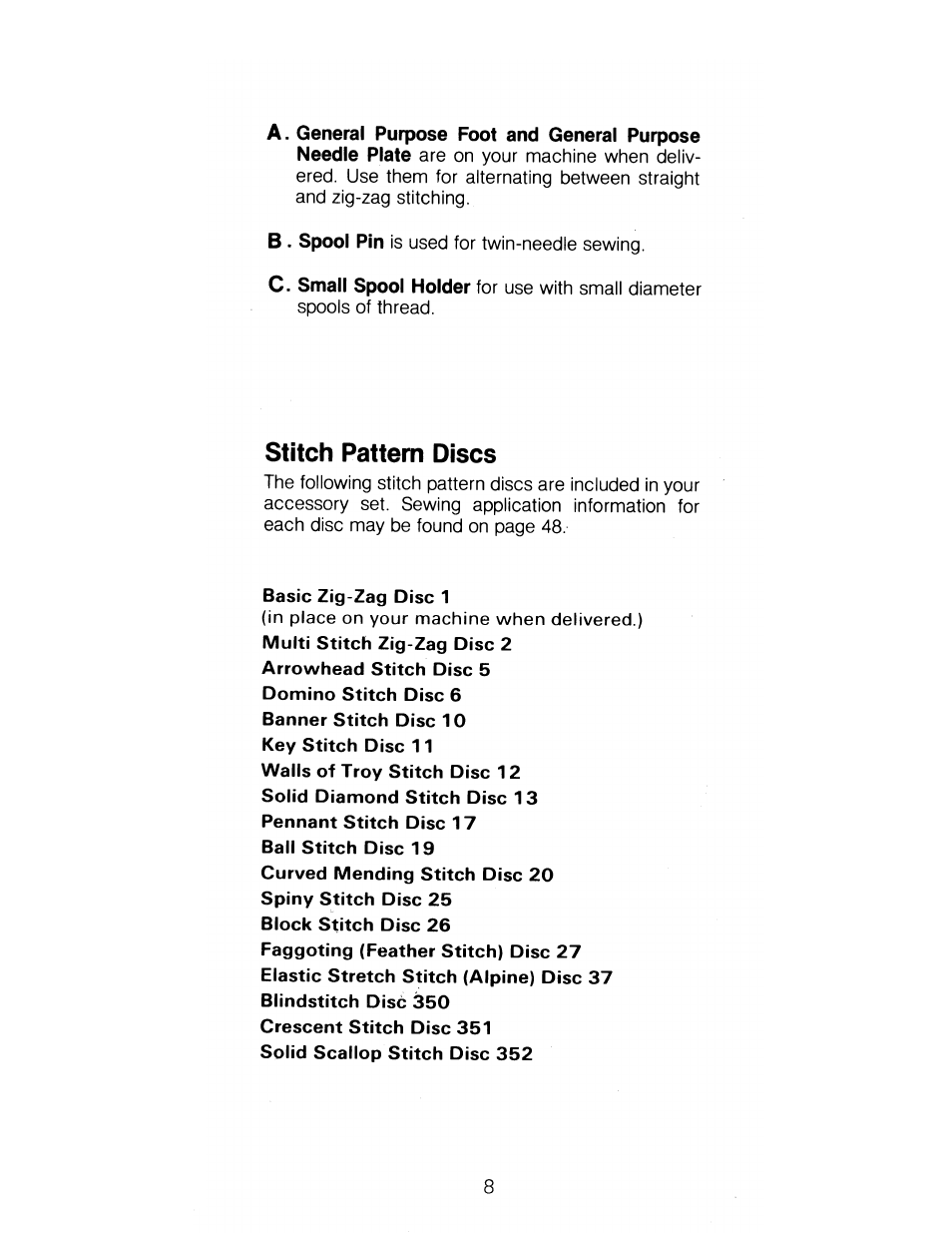 Stitch pattern discs, Stitch pattern chart | SINGER 1288 User Manual | Page 9 / 89