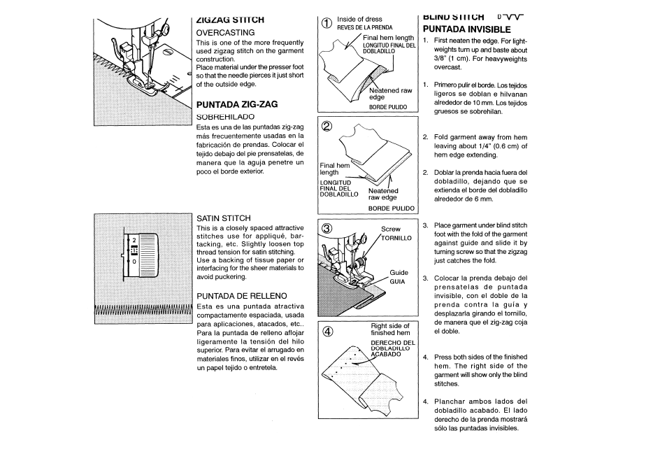 Zigzag stitch, Puntada zig-zag, Puntada invisible | Puntadas zig-zag | SINGER 132Q FEATHERWEIGHT User Manual | Page 23 / 32