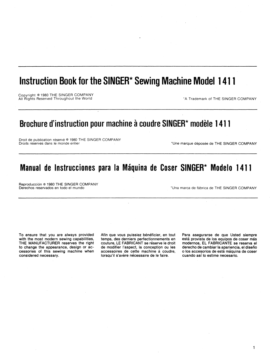 SINGER 1411 User Manual | Page 3 / 82