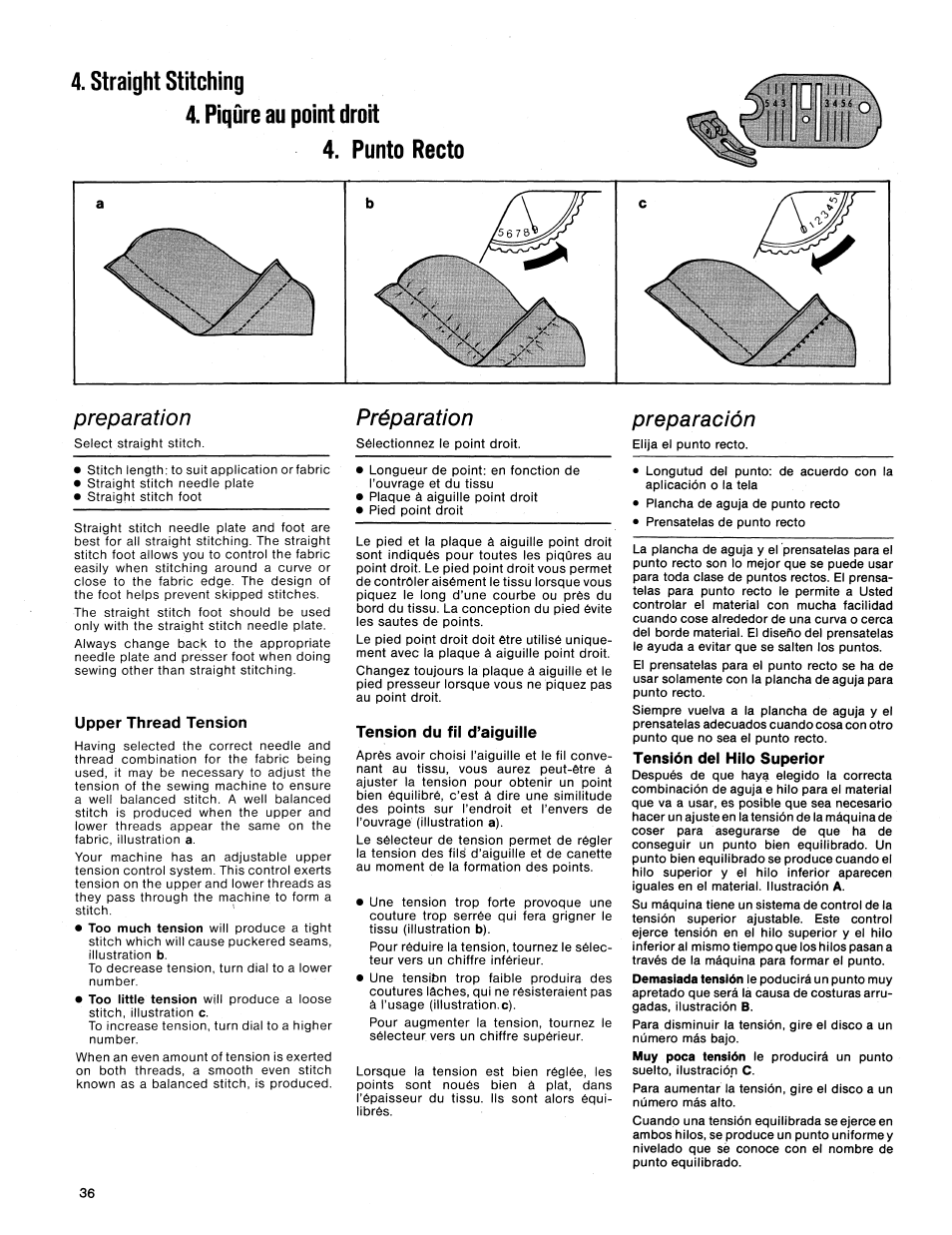 Preparation, Upper thread tension, Préparation | Tension du fil d’aiguille, Preparación, Tensión del hilo superior | SINGER 1411 User Manual | Page 38 / 82