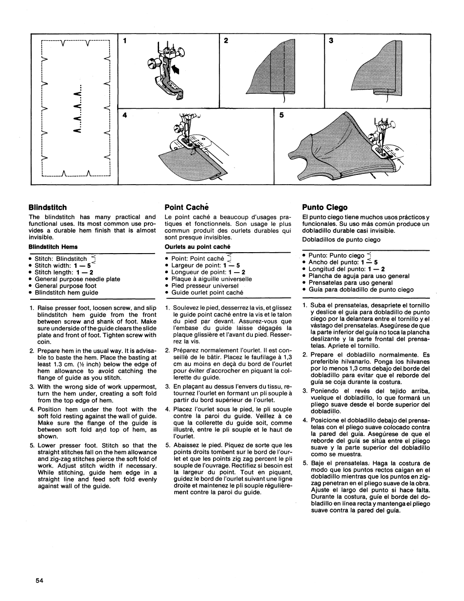 Blindstitch, Blindstitch hems, Point caché | Punto ciego, A___ a | SINGER 1411 User Manual | Page 56 / 82