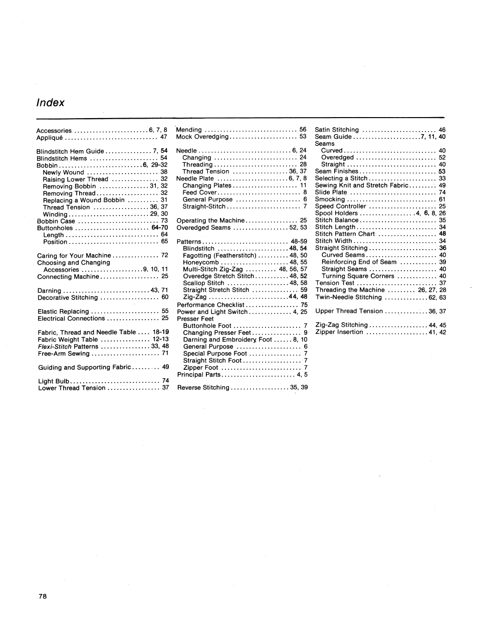 Index | SINGER 1411 User Manual | Page 80 / 82