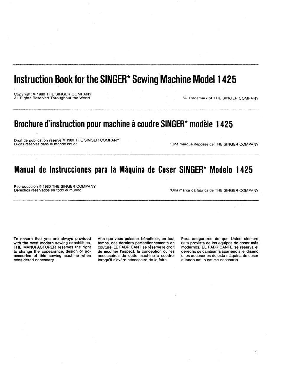 SINGER 1425 User Manual | Page 2 / 90