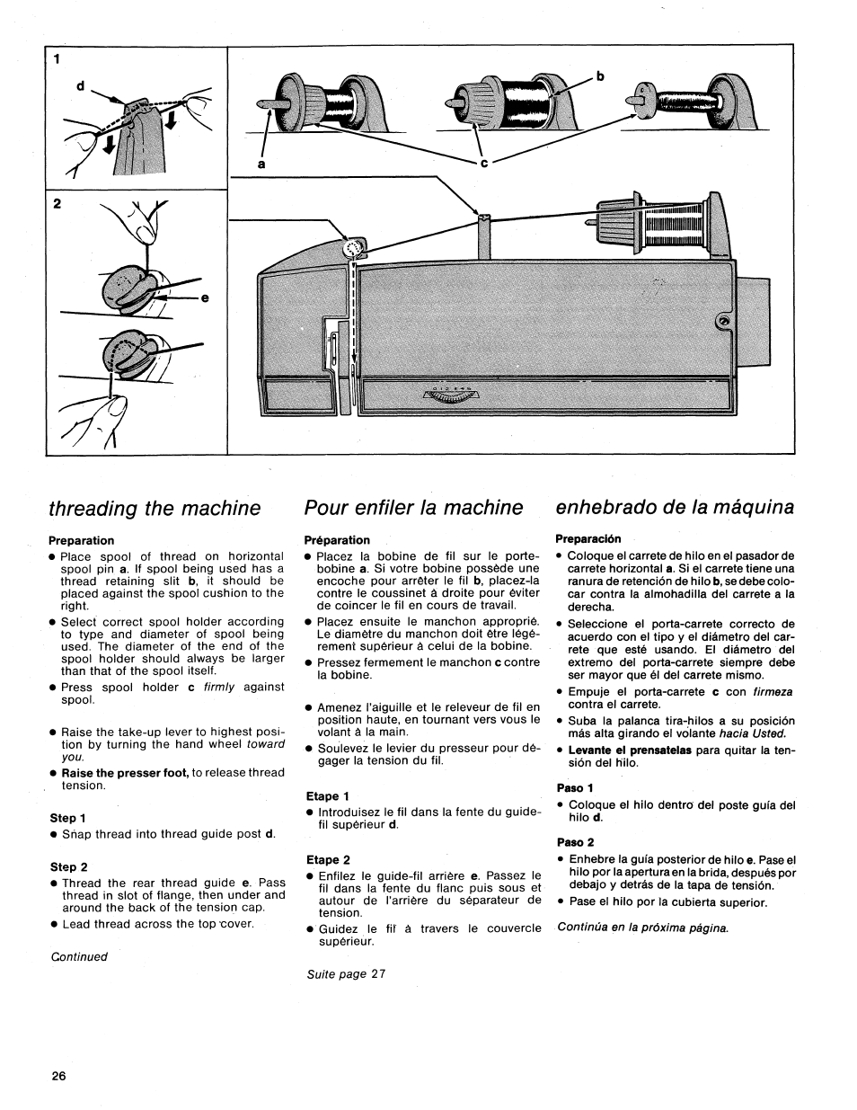 Preparation, Step 1, Step 2 | Préparation, Etape 1, Etape 2, Preparación, Paso 1, Paso 2 | SINGER 1425 User Manual | Page 27 / 90