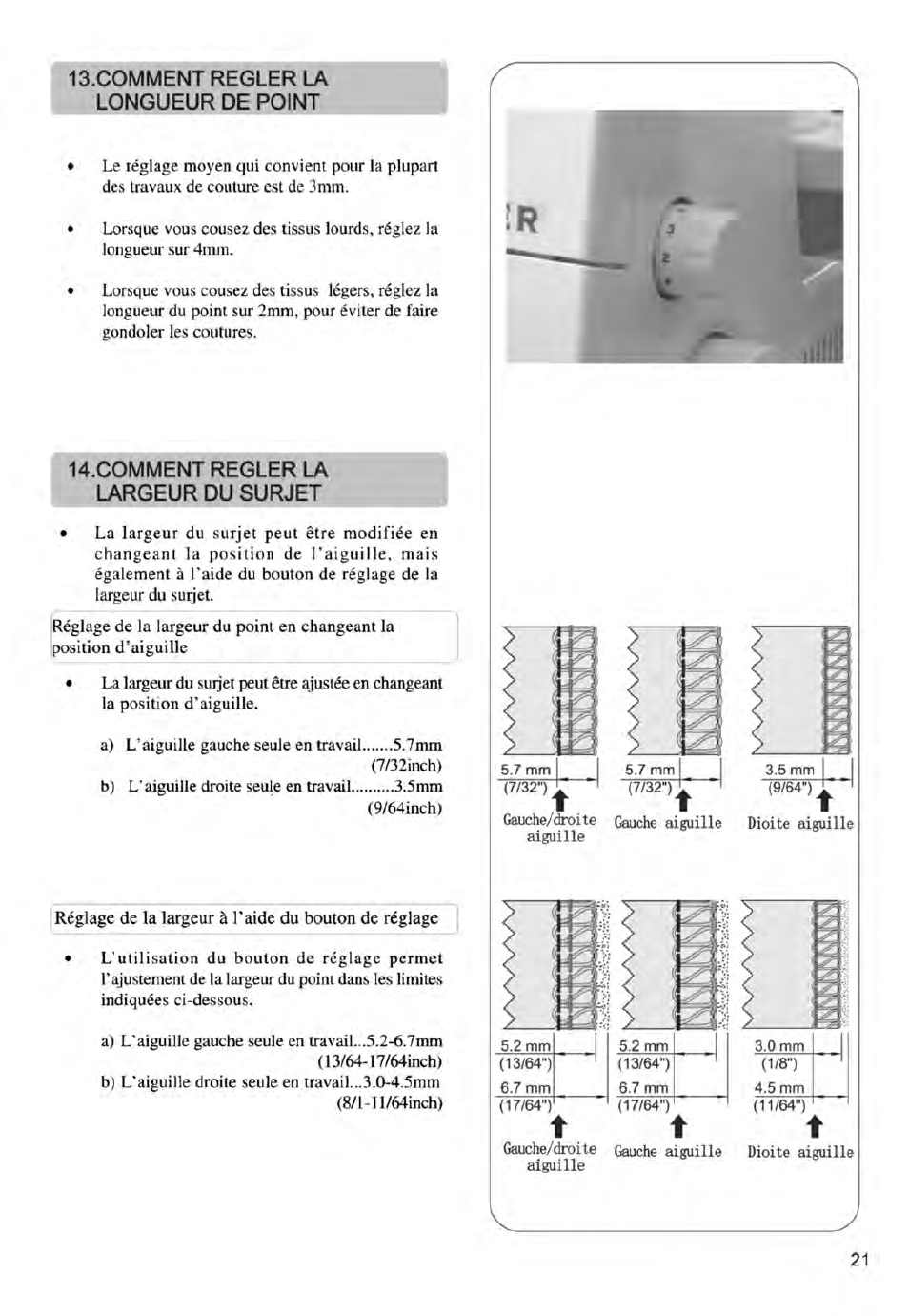 C0mment regler la longueur de point, Comment regler la largeur du surjet, Commcnt régler la longeur du point | Comment régler la largeur du point | SINGER 14ET754 User Manual | Page 127 / 158