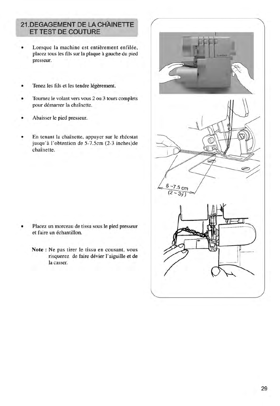 Degagement de la chainette et test de couture, Dégagement de la chaînette et te.st de couture | SINGER 14ET754 User Manual | Page 135 / 158