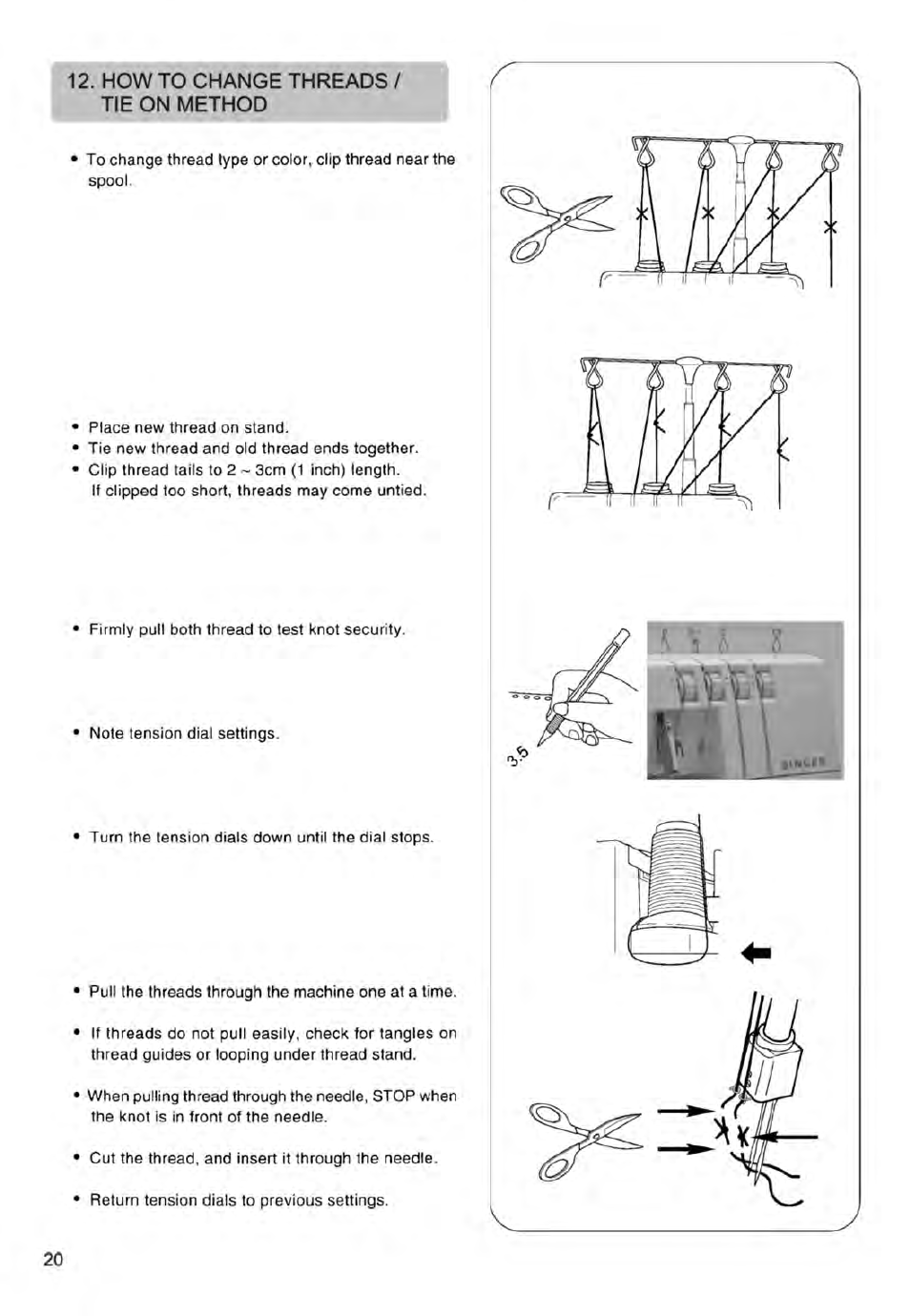 How to change threads / tie on method | SINGER 14ET754 User Manual | Page 22 / 158