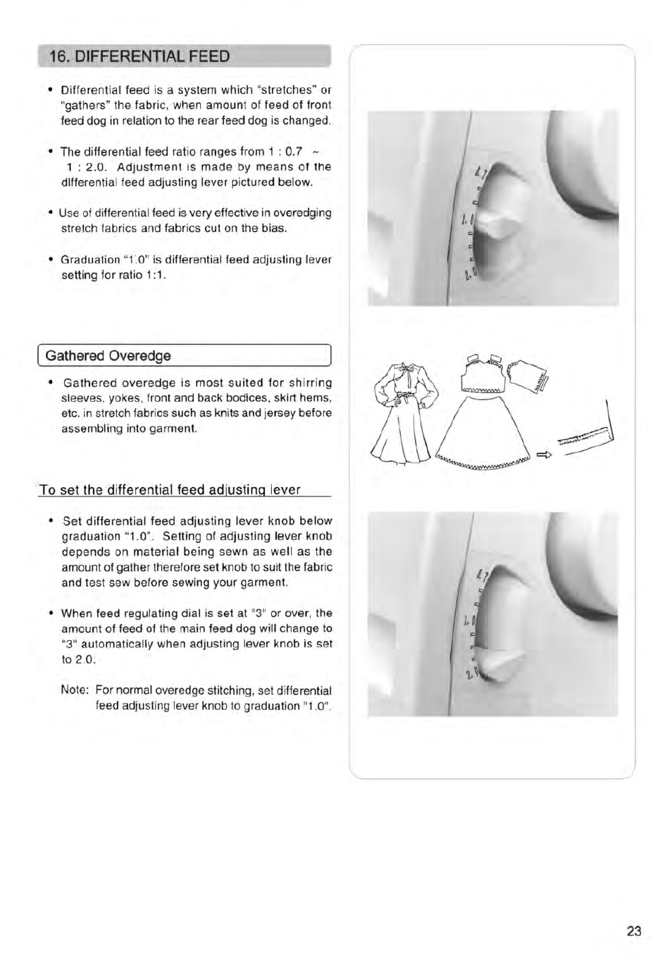 Differential feed, To set the differential feed adjusting lever | SINGER 14ET754 User Manual | Page 25 / 158