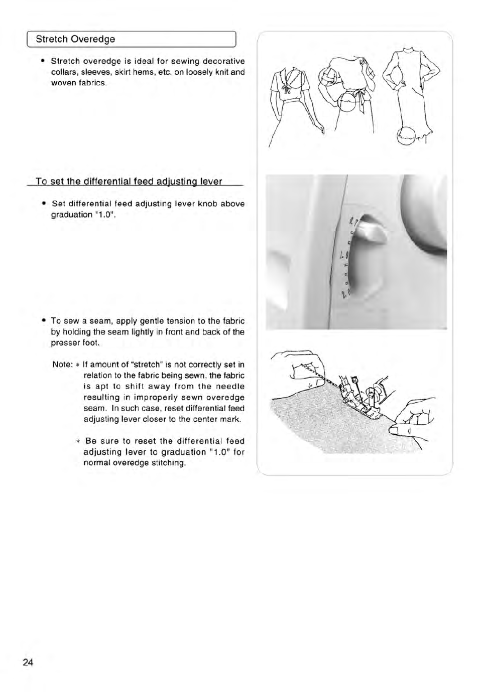 Stretch overedge, To set the differential feed adjusting lever | SINGER 14ET754 User Manual | Page 26 / 158