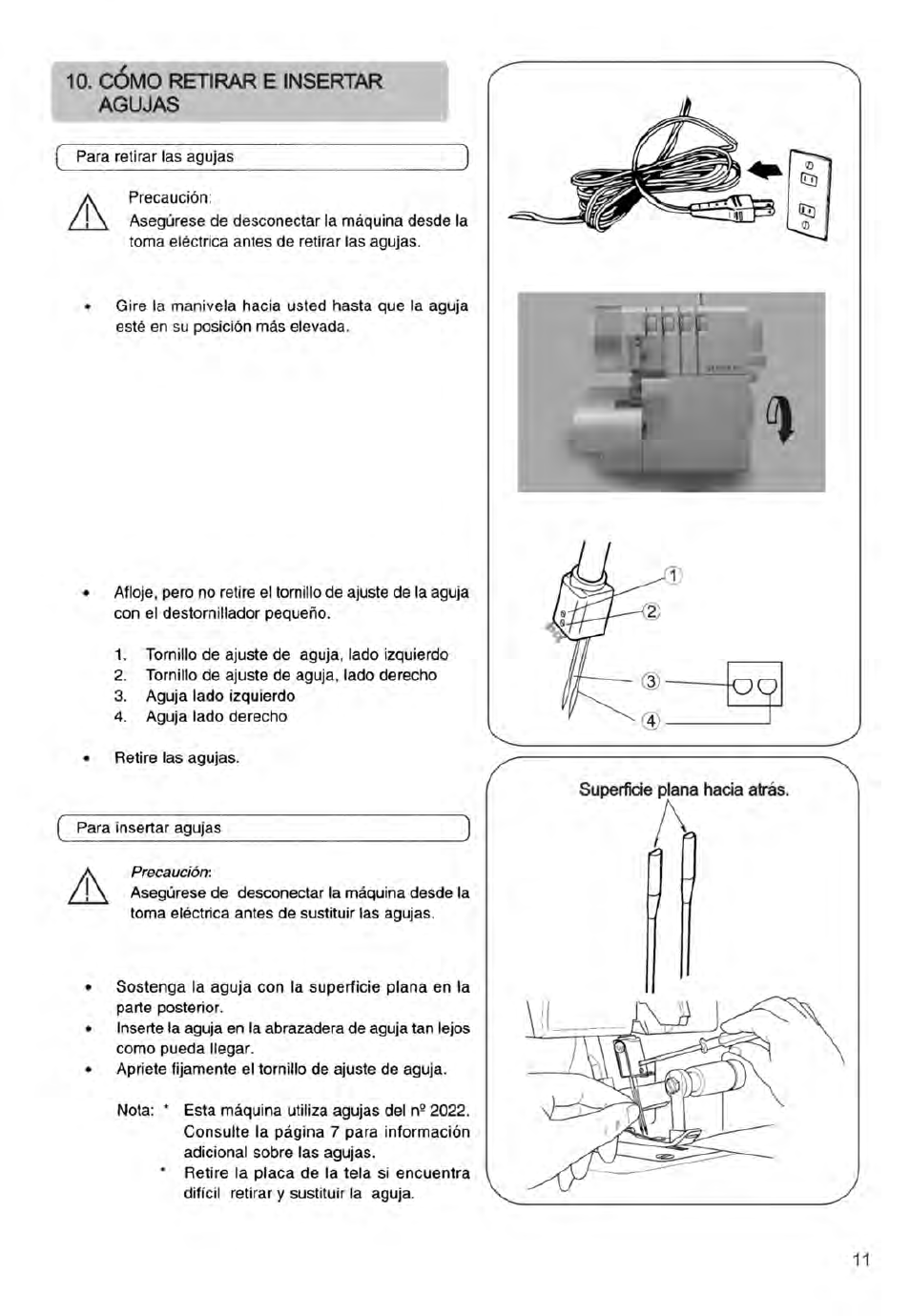 Cómo retirar e insertar agujas, Superfìcie plana hacia atrás | SINGER 14ET754 User Manual | Page 65 / 158