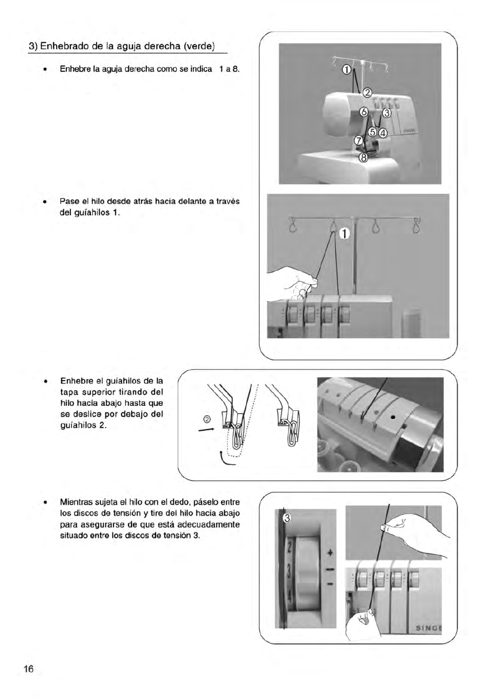 3) enhebrado de la aguja derecha (verde) | SINGER 14ET754 User Manual | Page 70 / 158