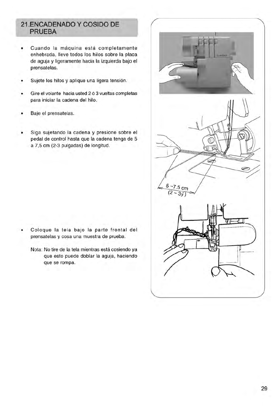 21 .encadenado y cosido de prueba, Cadeneta y costura de prueba | SINGER 14ET754 User Manual | Page 83 / 158