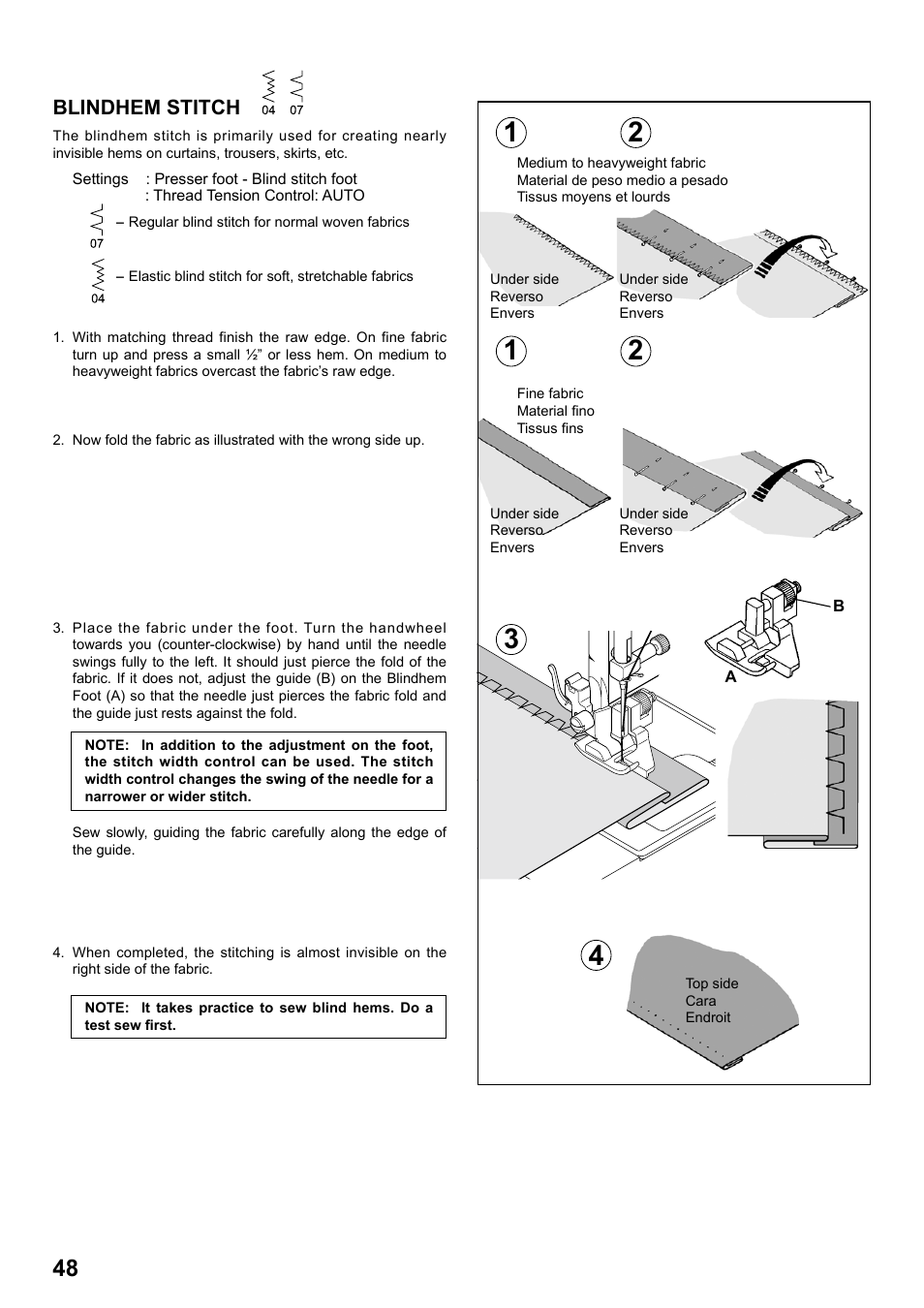 Blindhem stitch | SINGER 7258 STYLIST Instruction Manual User Manual | Page 48 / 84
