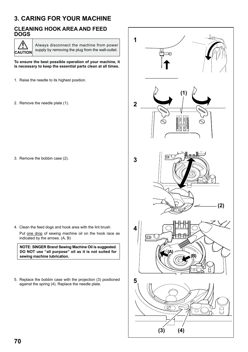 Caring for your machine | SINGER 7258 STYLIST Instruction Manual User Manual | Page 70 / 84