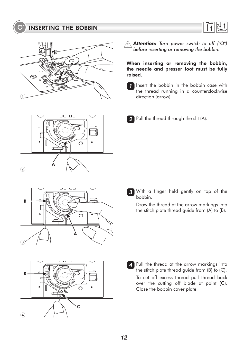 12 inserting the bobbin | SINGER 9100 User Manual | Page 17 / 84