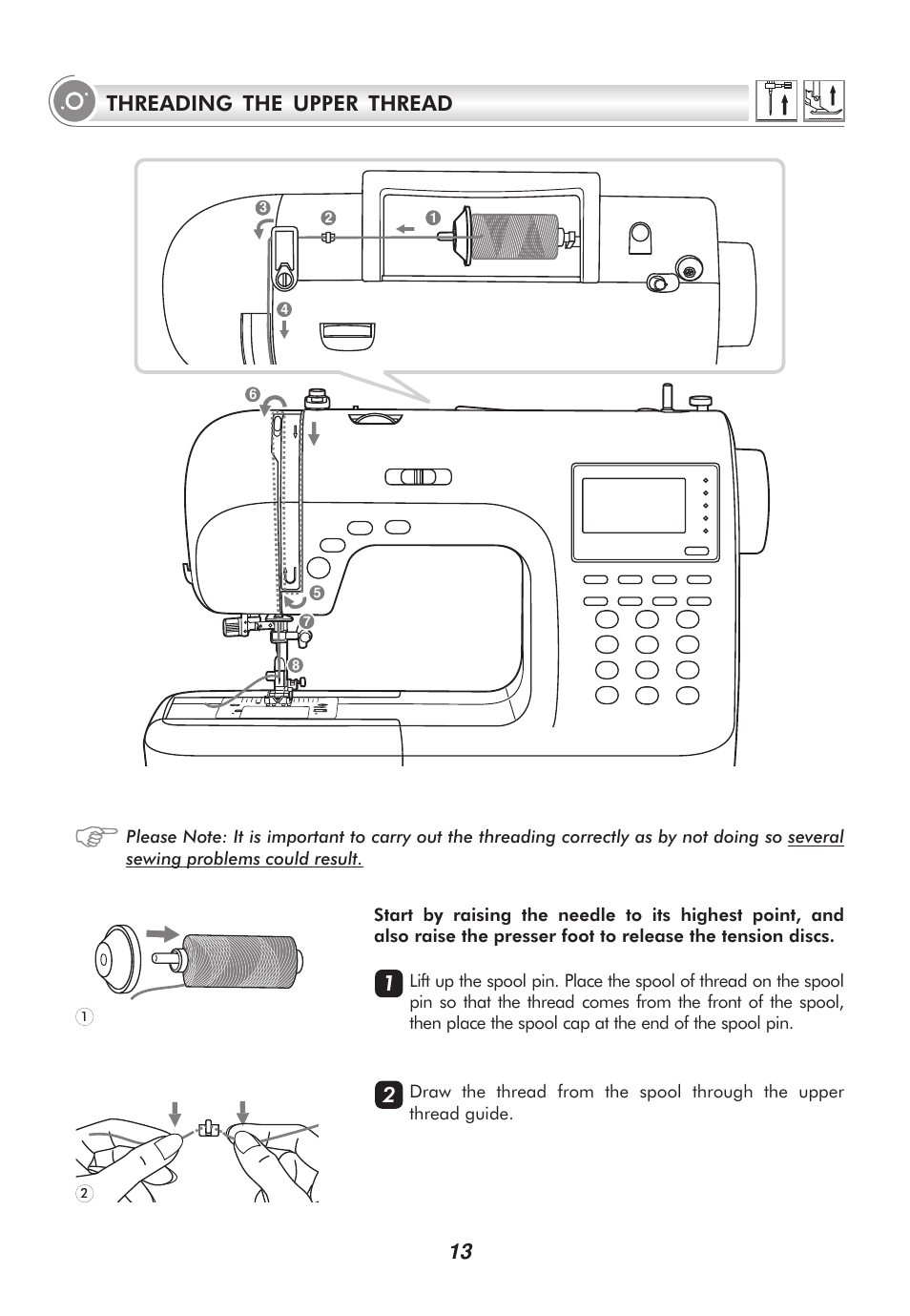 13 threading the upper thread | SINGER 9100 User Manual | Page 18 / 84