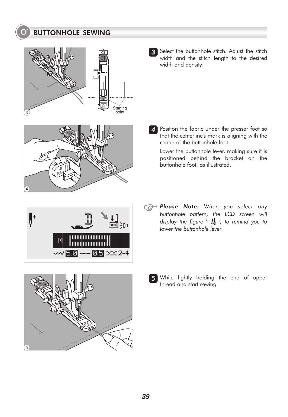 Buttonhole sewing 4 3 5 | SINGER 9100 User Manual | Page 44 / 84