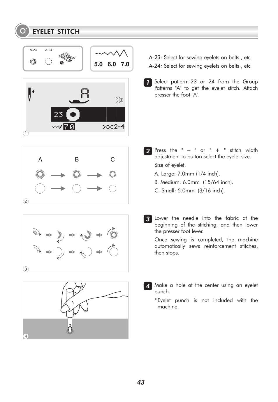 43 eyelet stitch | SINGER 9100 User Manual | Page 48 / 84