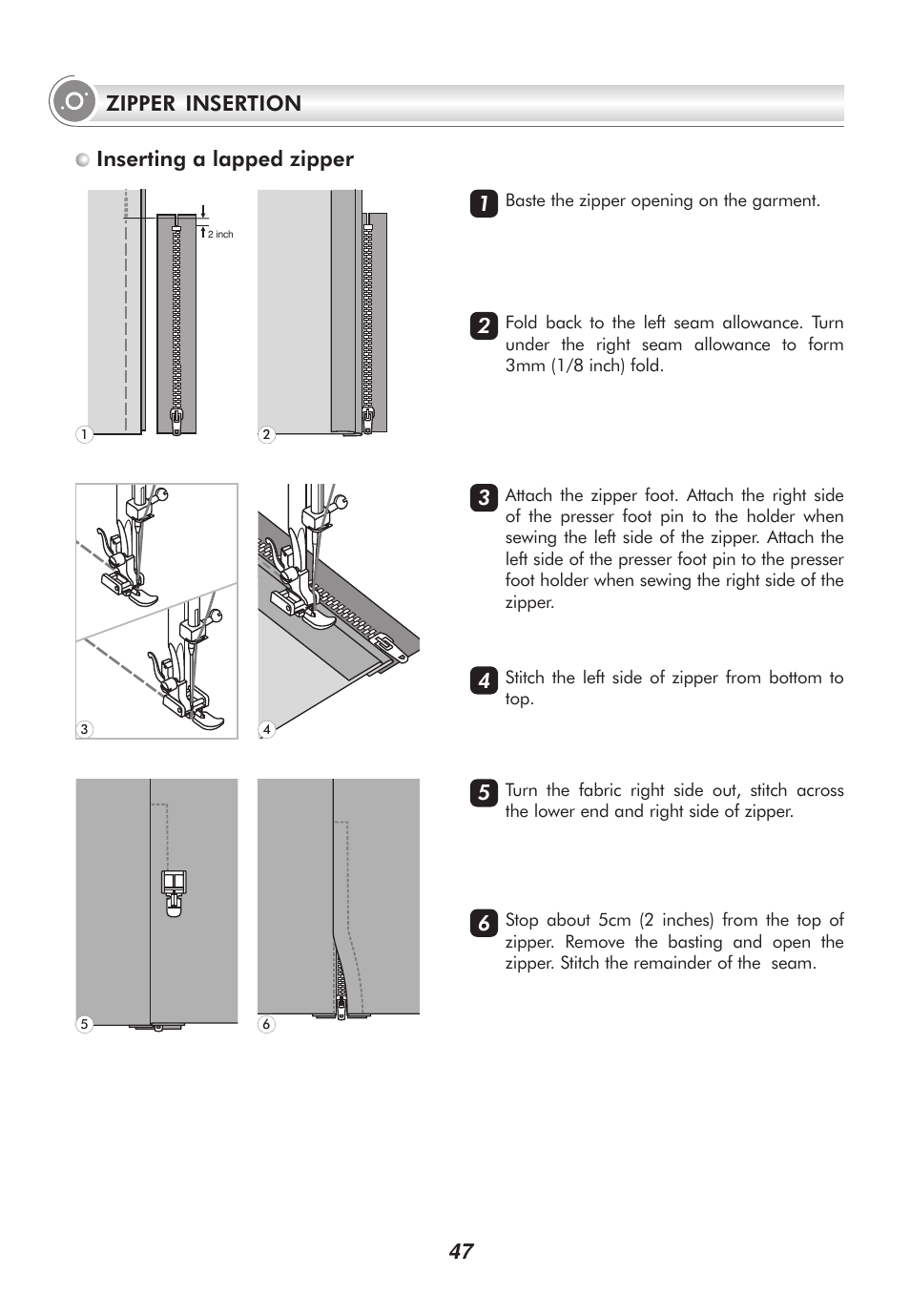 47 zipper insertion inserting a lapped zipper | SINGER 9100 User Manual | Page 52 / 84