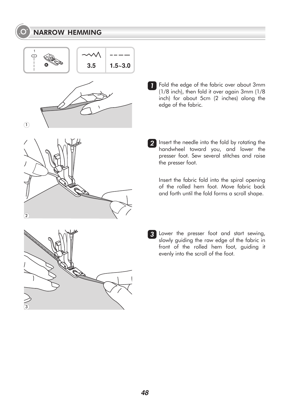 48 narrow hemming | SINGER 9100 User Manual | Page 53 / 84