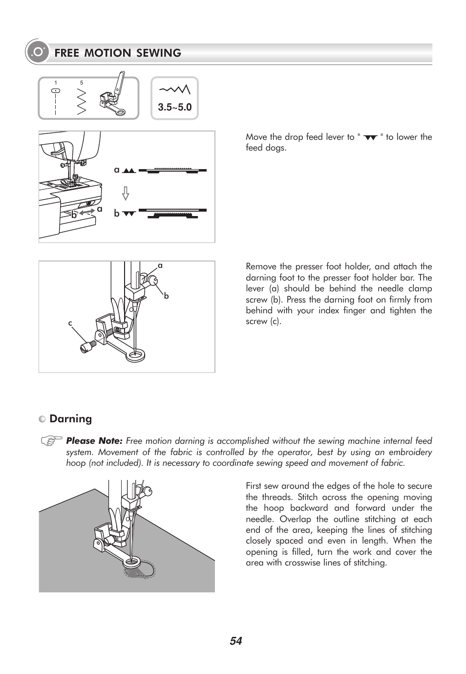 Darning, Free motion sewing | SINGER 9100 User Manual | Page 59 / 84
