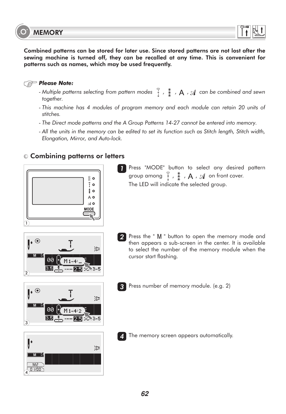 Combining patterns or letters | SINGER 9100 User Manual | Page 67 / 84