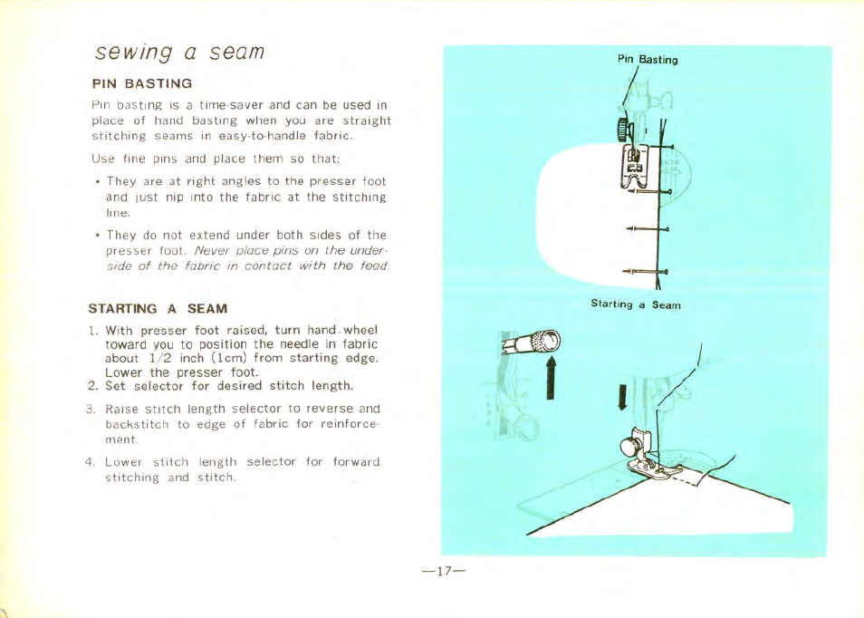 Sew mg a seam | SINGER 9100 User Manual | Page 19 / 48
