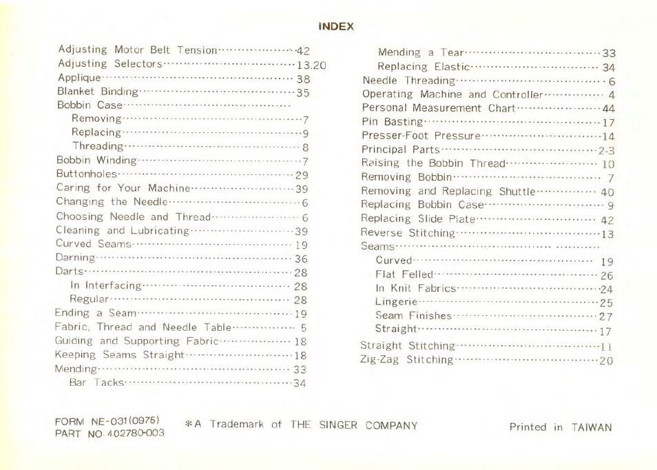 SINGER 9100 User Manual | Page 47 / 48