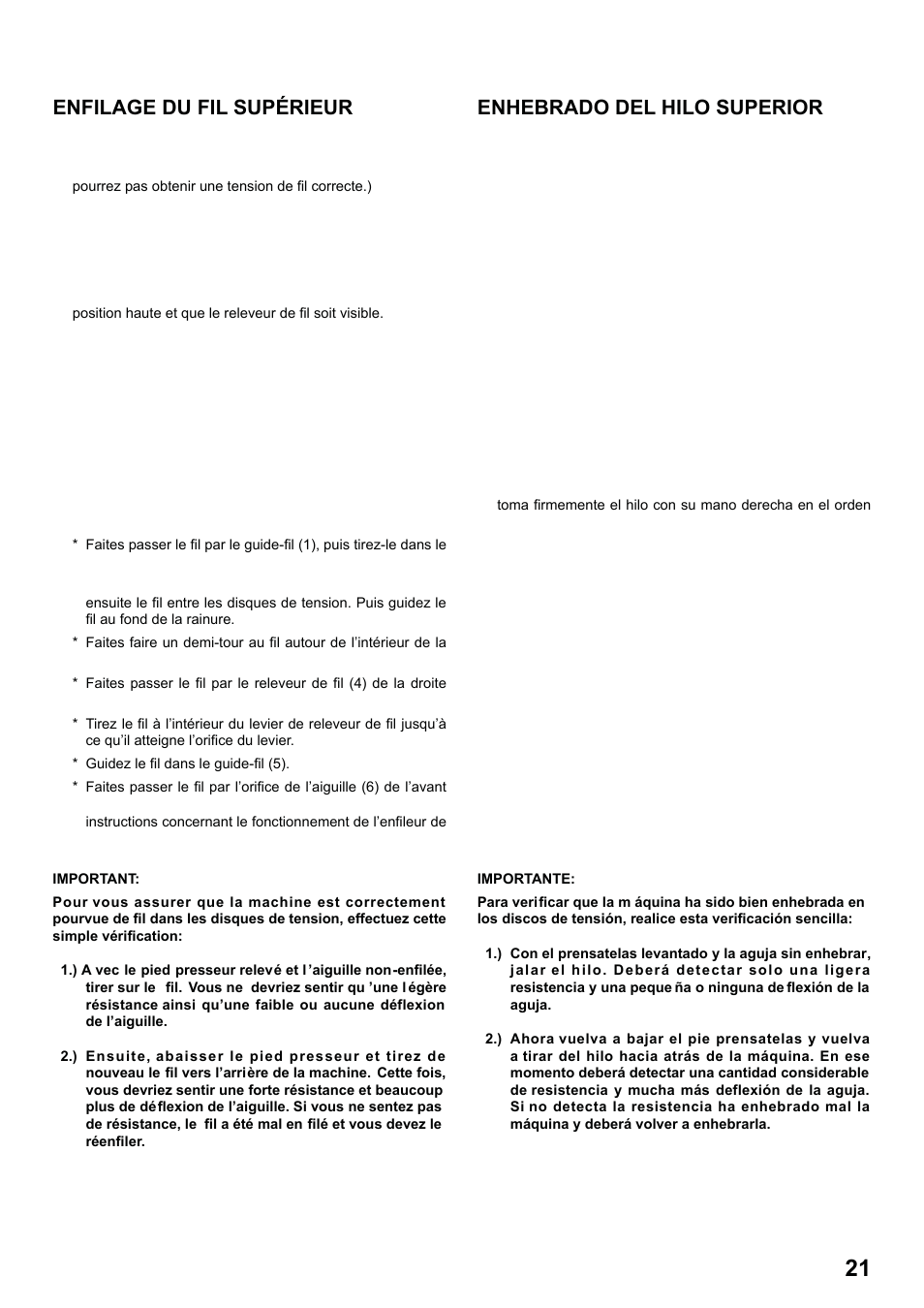 7285q 86_2012.7.5pdf_21, Enfilage du fil supérieur, Enhebrado del hilo superior | SINGER 7285Q PATCHWORK Instruction Manual User Manual | Page 23 / 84