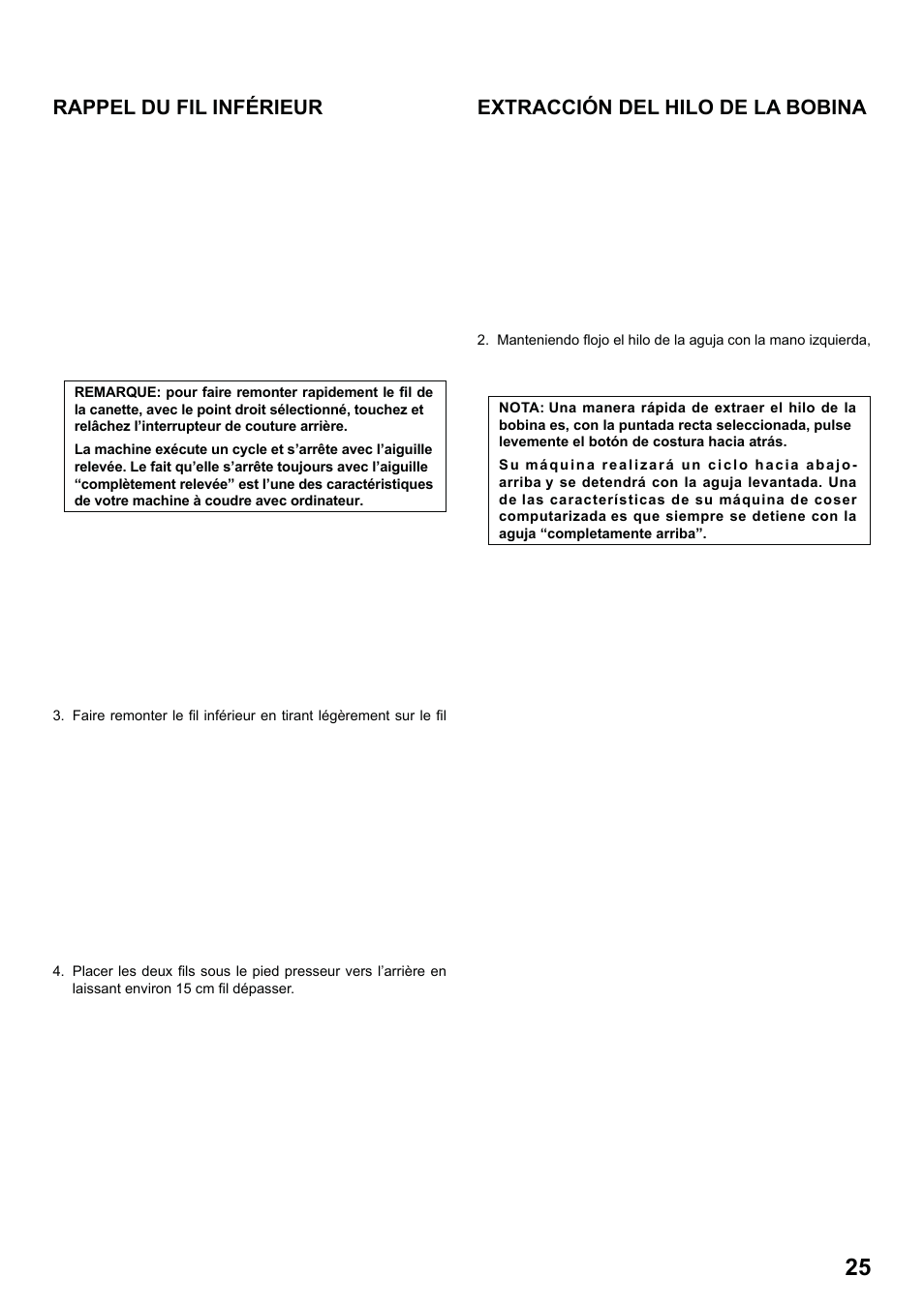 7285q 86_2012.7.5pdf_25, Rappel du fil inférieur, Extracción del hilo de la bobina | SINGER 7285Q PATCHWORK Instruction Manual User Manual | Page 27 / 84