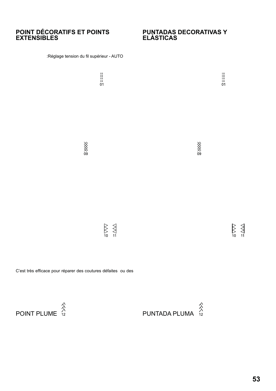 7285q 86_2012.7.5pdf_53, Point décoratifs et points extensibles, Point droit extensible | Puntadas decorativas y elásticas, Puntada recta triple, Point nid d’abeille, Puntada panal, Point surjet extensible, Puntada sobre-orillado | SINGER 7285Q PATCHWORK Instruction Manual User Manual | Page 55 / 84