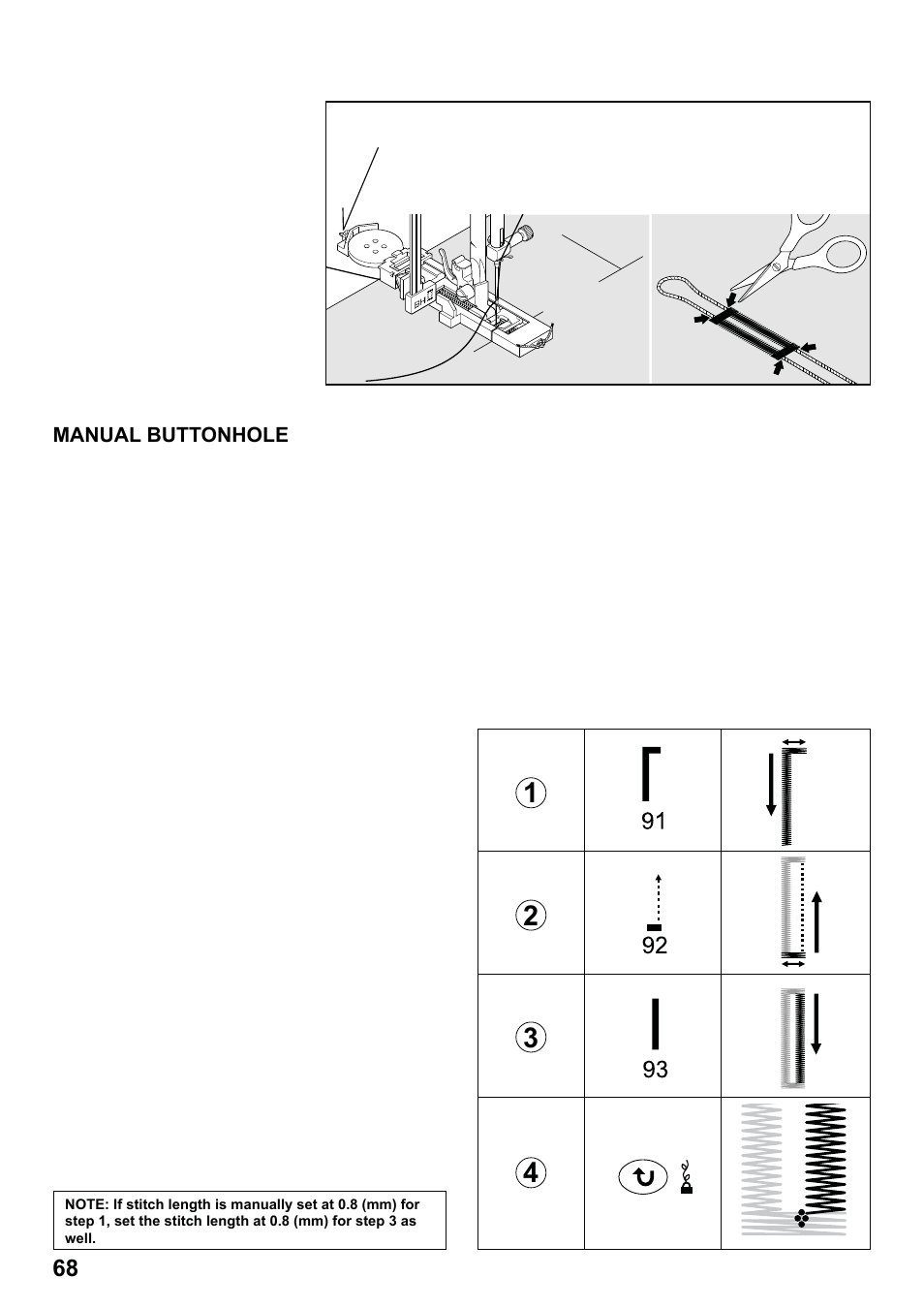 7285q 86_2012.7.5pdf_68, Corded buttonholes, Manual buttonhole | Procedure | SINGER 7285Q PATCHWORK Instruction Manual User Manual | Page 70 / 84