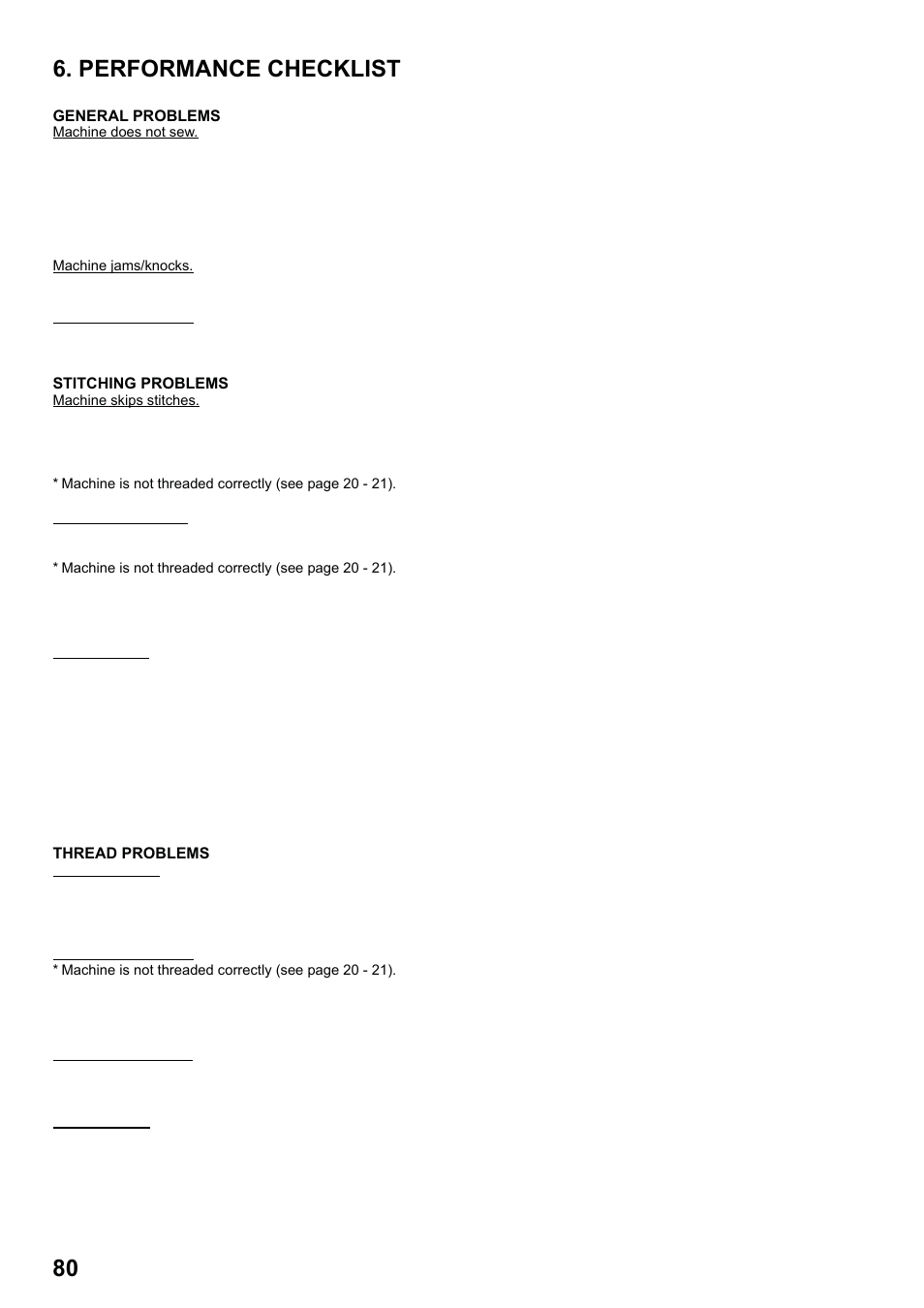 7285q 86_2012.7.5pdf_80, Performance checklist | SINGER 7285Q PATCHWORK Instruction Manual User Manual | Page 82 / 84