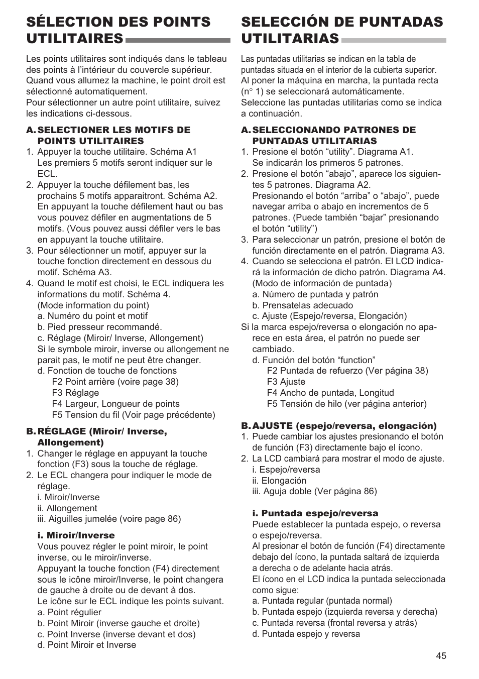 Sélection des points utilitaires, Selección de puntadas utilitarias | SINGER 9980 QUANTUM STYLIST User Manual | Page 45 / 108