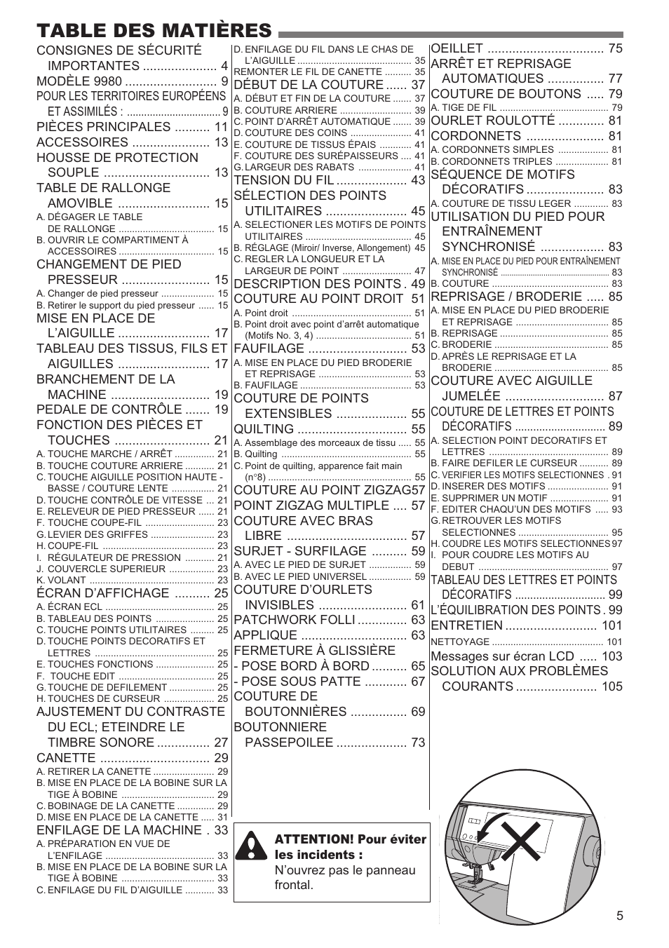 SINGER 9980 QUANTUM STYLIST User Manual | Page 5 / 108