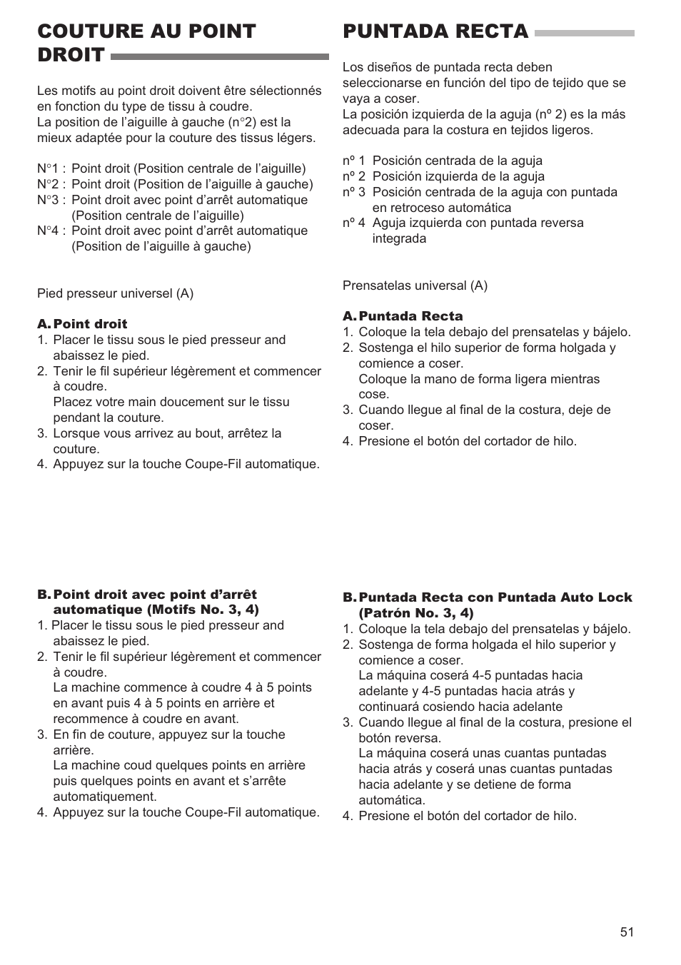 Couture au point droit, Puntada recta | SINGER 9980 QUANTUM STYLIST User Manual | Page 51 / 108