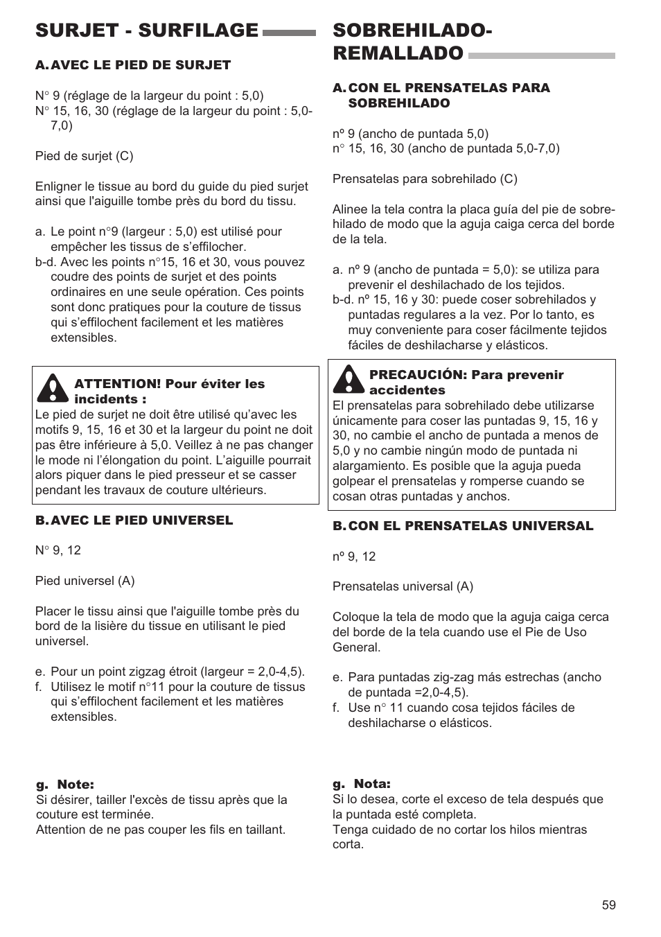 Surjet - surfilage, Sobrehilado- remallado | SINGER 9980 QUANTUM STYLIST User Manual | Page 59 / 108