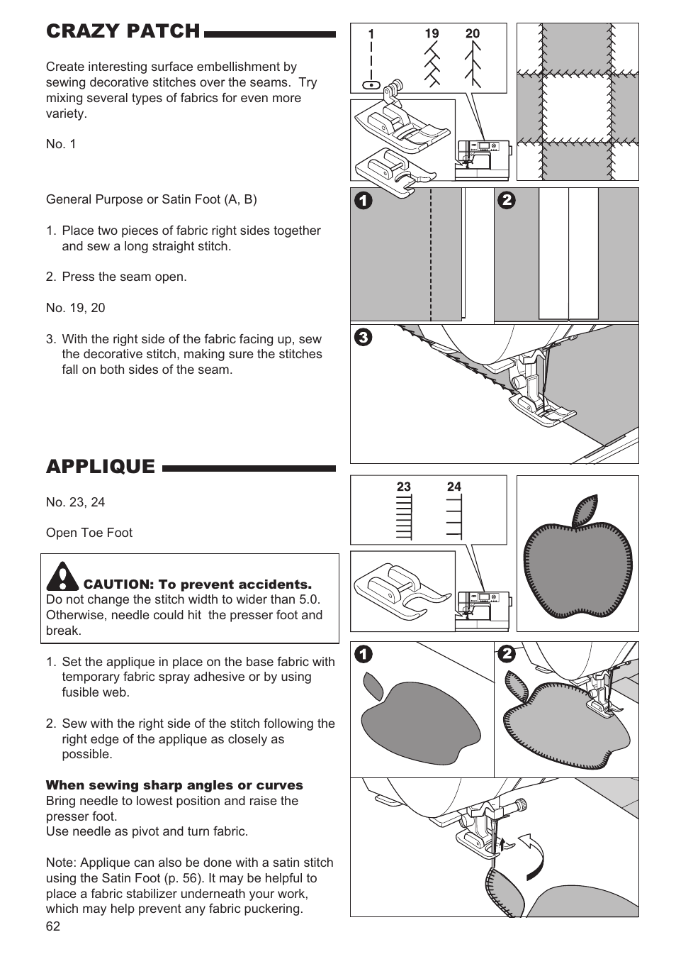 Crazy patch, Applique | SINGER 9980 QUANTUM STYLIST User Manual | Page 62 / 108