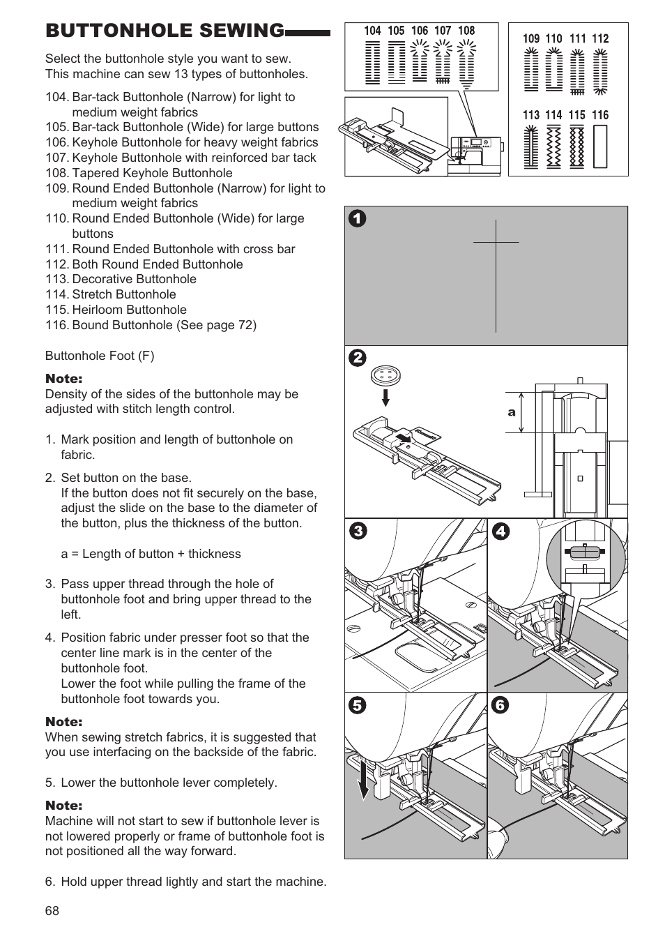 Buttonhole sewing | SINGER 9980 QUANTUM STYLIST User Manual | Page 68 / 108