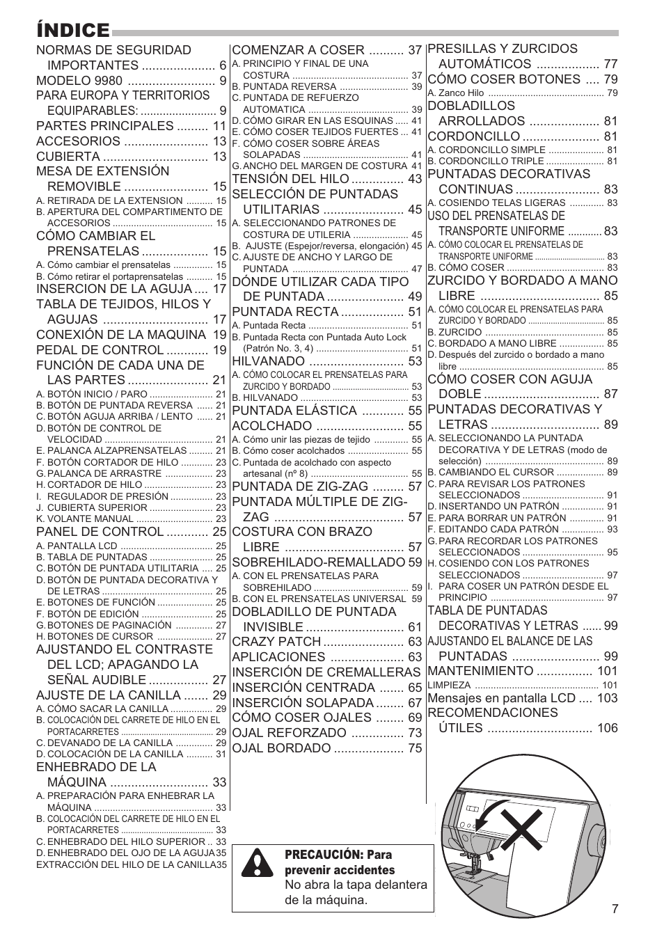 Índice | SINGER 9980 QUANTUM STYLIST User Manual | Page 7 / 108
