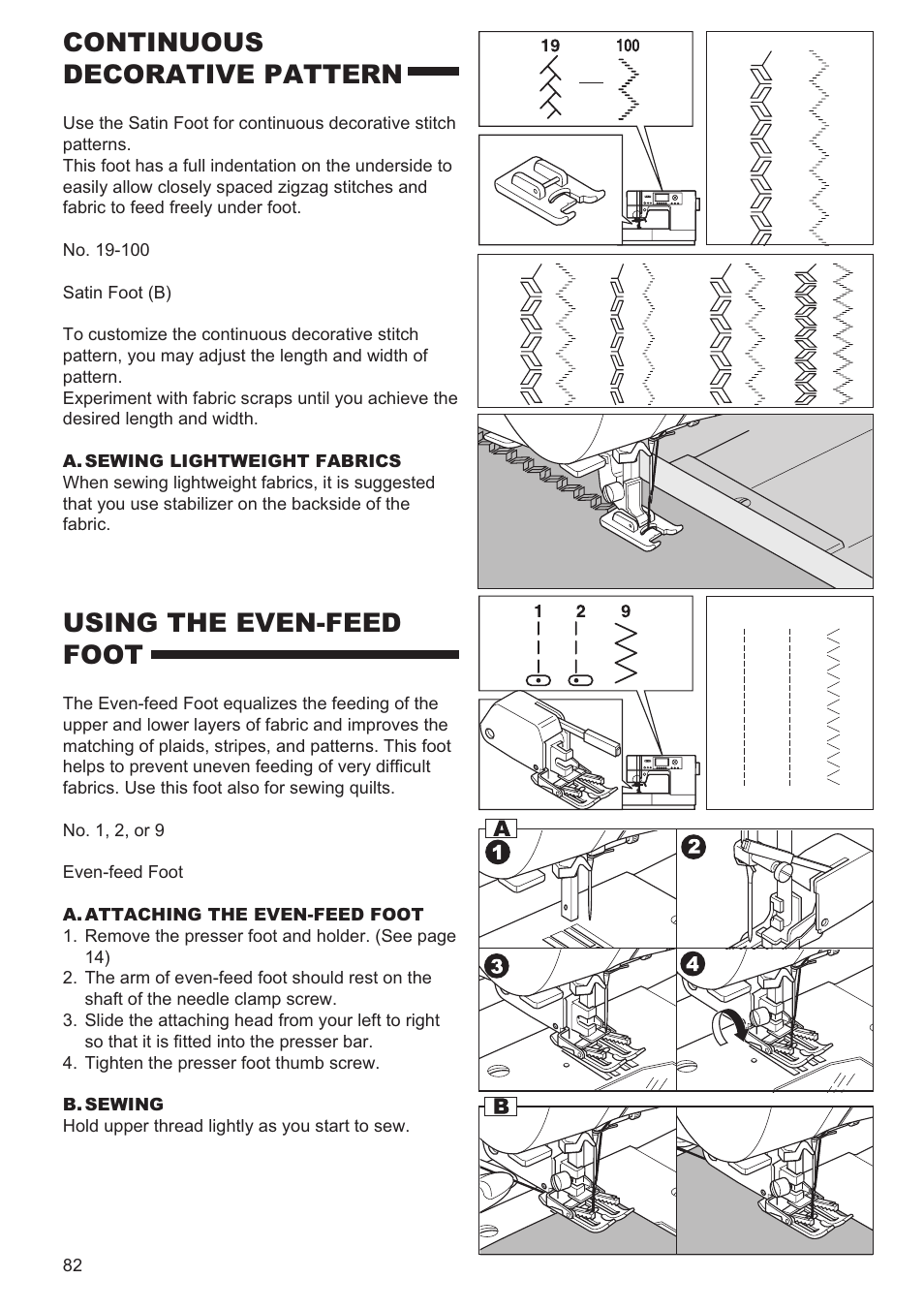 Using the even-feed foot, Continuous decorative pattern | SINGER 9980 QUANTUM STYLIST User Manual | Page 82 / 108