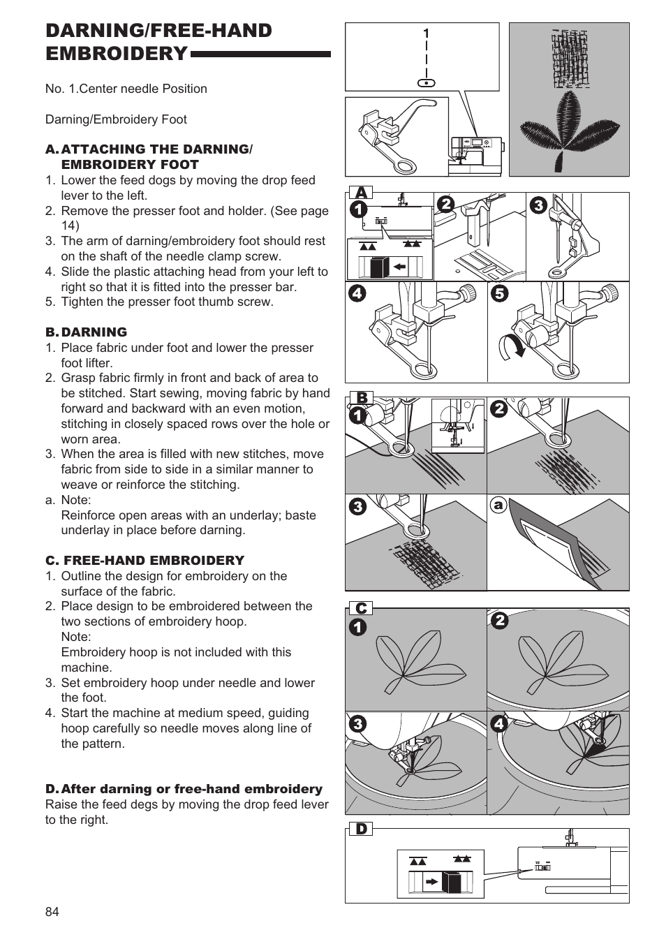 Darning/free-hand embroidery | SINGER 9980 QUANTUM STYLIST User Manual | Page 84 / 108