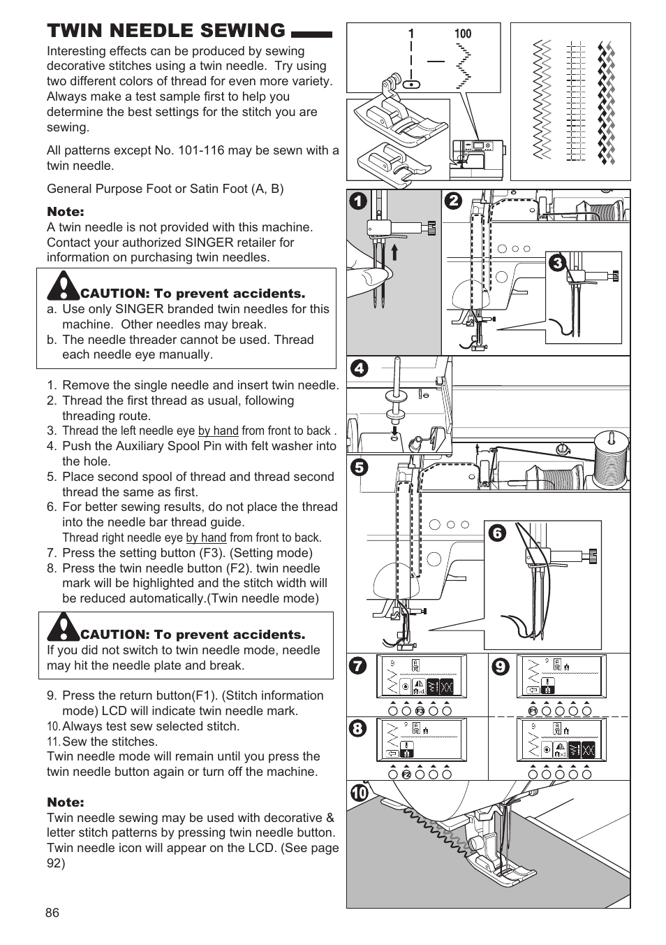 Twin needle sewing | SINGER 9980 QUANTUM STYLIST User Manual | Page 86 / 108