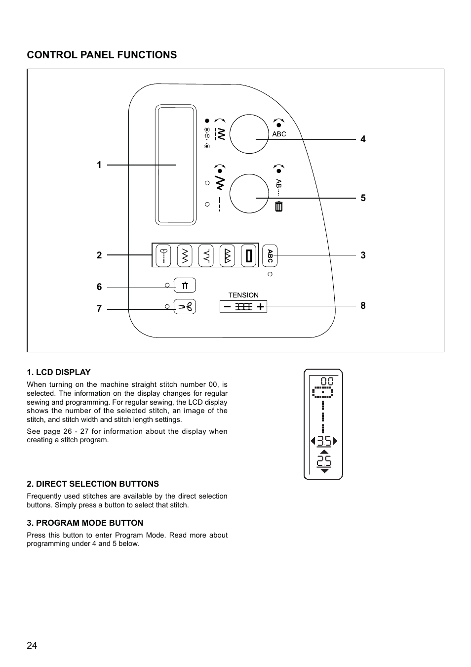 Control panel functions | SINGER 8500Q MODERN QUILTER Instruction Manual User Manual | Page 26 / 92