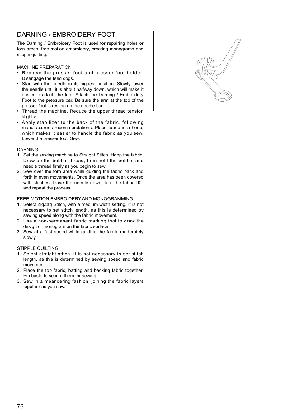 Darning / embroidery foot | SINGER 8500Q MODERN QUILTER Instruction Manual User Manual | Page 78 / 92
