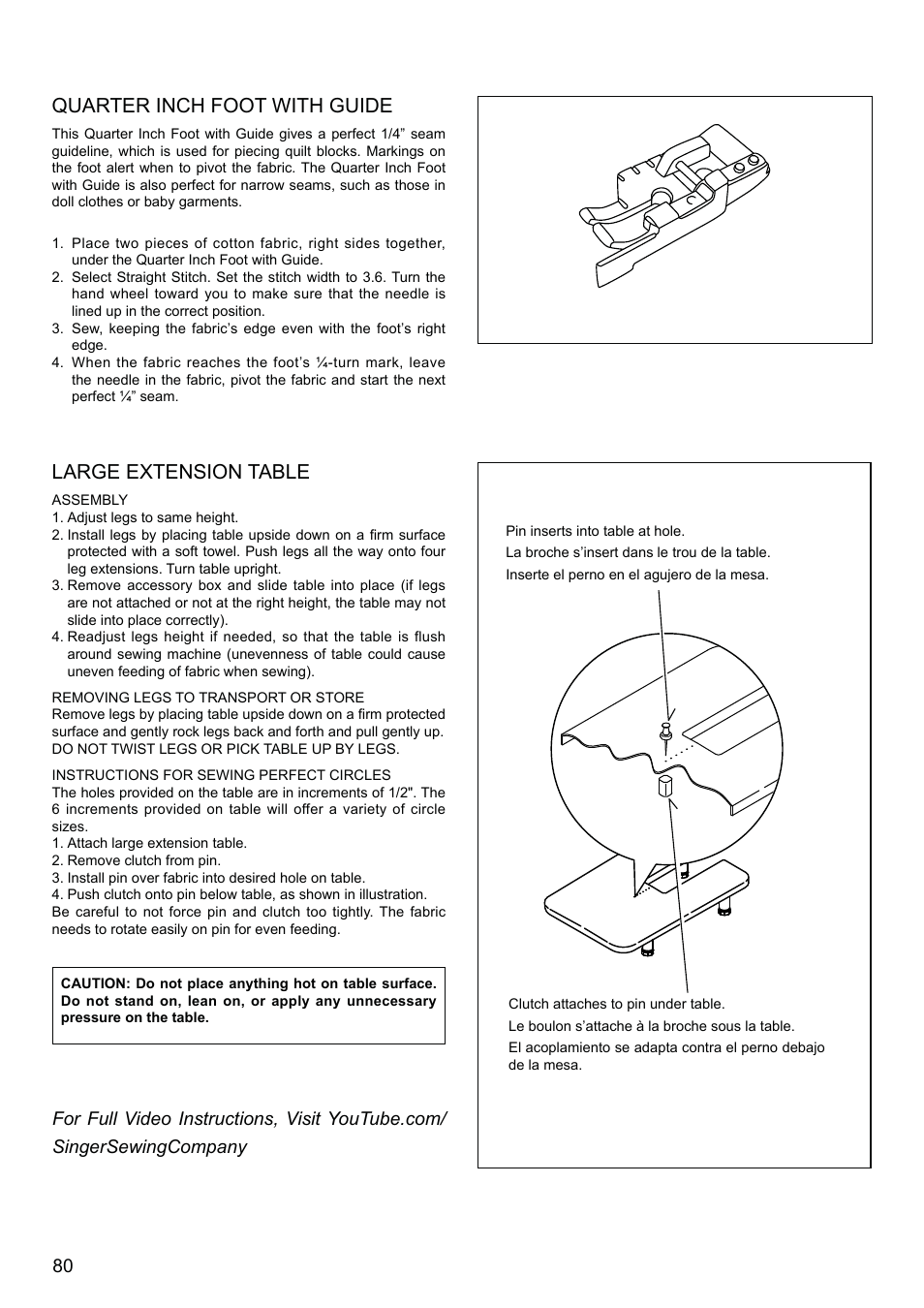 Quarter inch foot with guide, Large extension table | SINGER 8500Q MODERN QUILTER Instruction Manual User Manual | Page 82 / 92