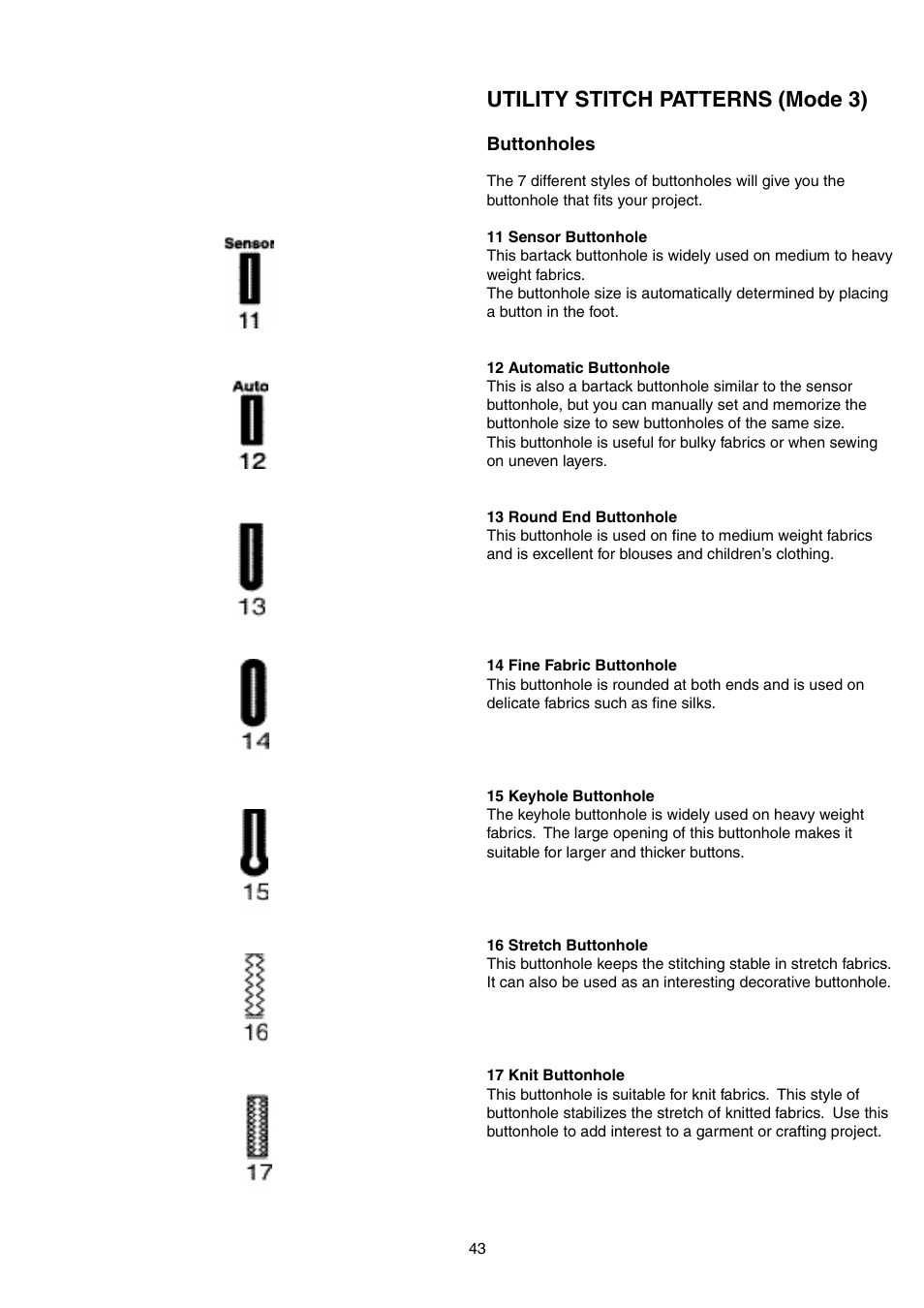 Utility stitch patterns (mode 3) | SINGER S18 STUDIO Instruction Manual User Manual | Page 43 / 75